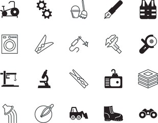 equipment vector icon set such as: repairman, earth, big, uniform, holiday, bicycle, digger, database, discovery, angle, removal, analysis, weld, duster, one, visibility, tech, man, male, classic