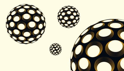 optical illusion dotted spheres system gold black ivory