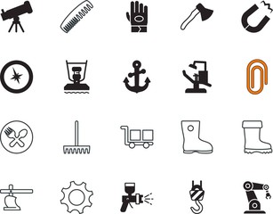 equipment vector icon set such as: hairstyle, button, stock, attach, winter, education, fix, paper, packaging, perfect, rake, pulley, nobody, motion, naval, astronomy, health, automotive, physics