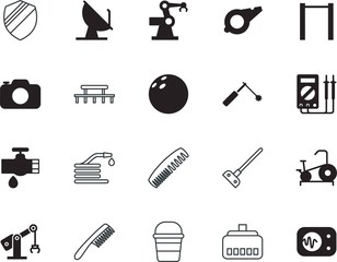 equipment vector icon set such as: bike, burst, brazing, connection, man, field, steel, leaking, defence, torch, stationary, vintage, janitor, sphere, wash, plastic, royal, protect, mask, shield, gym