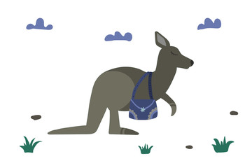 Cute kangaroo with bag.