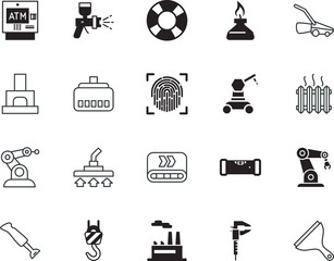 equipment vector icon set such as: stone, yellow, agriculture, electrical, environment, wash, lifeguard, automotive, lawn, fireplace, pixel, adventure, heater, landscape, precision, domestic, scan