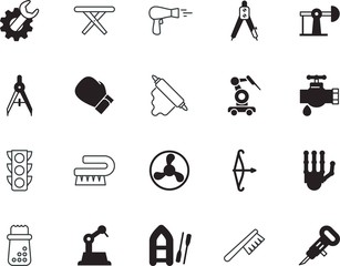 equipment vector icon set such as: view, concept, bake, hot, relax, breakfast, badge, shape, conditioner, spanner, barber, urban, drafting, warm, rolling-pin, regulation, pin, cartoon, bow, artistic