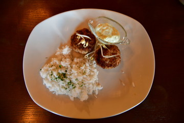 Delicious meatballs with sris and tartar sauce