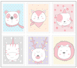 The cute animal cartoon in frame. Hand drawn cartoon style