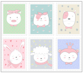 The cute animal cartoon in frame. Hand drawn cartoon style