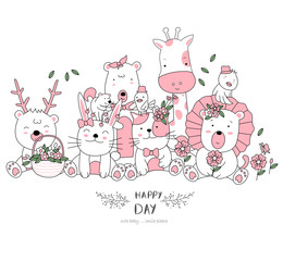 Obraz premium Hand drawn style white cute animal cartoon