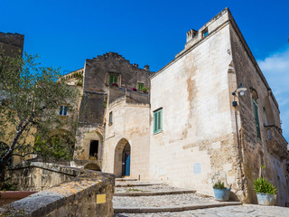 Fototapeta na wymiar Alley of the Sassi di Matera, prehistoric center, UNESCO World Heritage Site