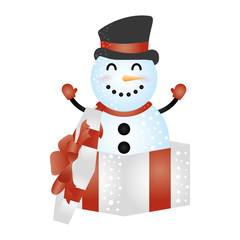 merry christmas cute snowman in gift character