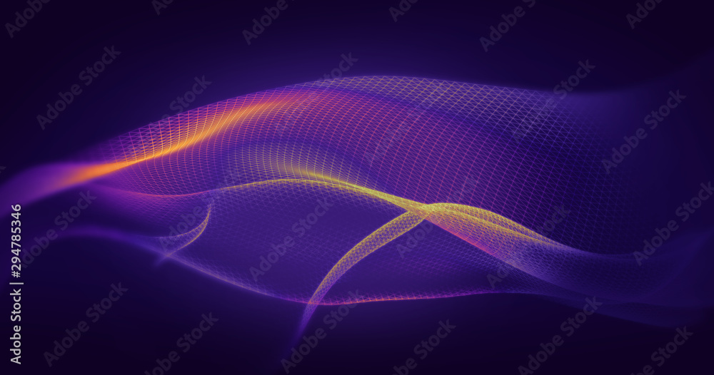 Poster abstract distorted mesh in wave like shape. background or wallpaper design. 3d rendering