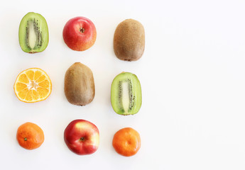 Fresh fruits isolated on a white background.Health concept food concept. Flat lay, top view.