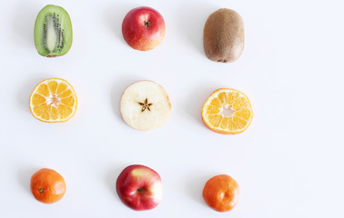 Fresh fruits isolated on a white background.Health concept food concept. Flat lay, top view.