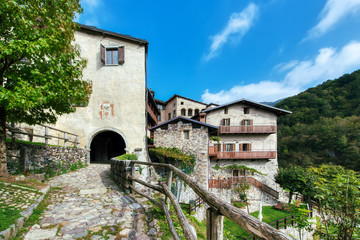 Arriving at Cornello dei Tasso. Ancient village of the brembana valley Bergamo Italy