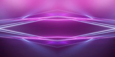 Ultraviolet abstract light. Diode tape, light line. Violet and pink gradient. Modern background, neon light. Empty stage, spotlights, neon. Abstract light.
