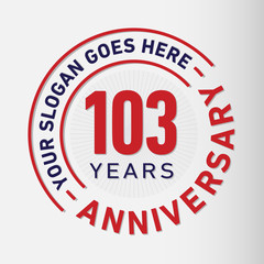 103 years anniversary logo template. One hundred and three years celebrating logotype. Vector and illustration.