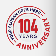 104 years anniversary logo template. One hundred and four years celebrating logotype. Vector and illustration.