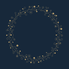 Navy and gold color invitation. Minimalistic invitation cards with floral wreath design.