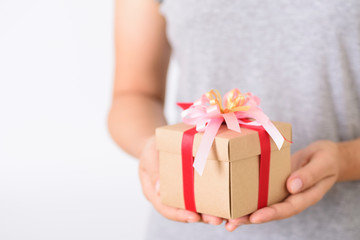Hands holding gift box for giving in special day	