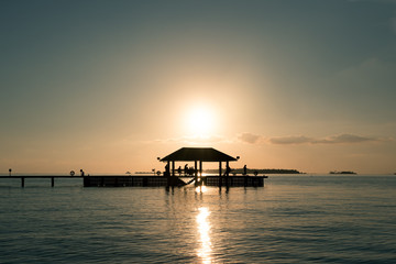 Maldives, docking at sunset