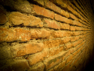 Old red brick wall texture background.Empty Old Wall Texture. Horizontal view. closeup of aged brick wall. Stone brick background.