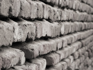 black white red brick wall texture. Horizontal view. closeup of aged brick wall. Stone brick background. Red brick wall texture background.Black and white.