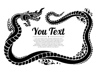 Thai Naga isolate vector. Hand drawn Thai Dragon on water, Line Thai is Thailand Style and Tattoo design. Naka illustration. Long and tail snake. - obrazy, fototapety, plakaty