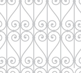 Vector seamless baroque fence texture. Isolated on white background.