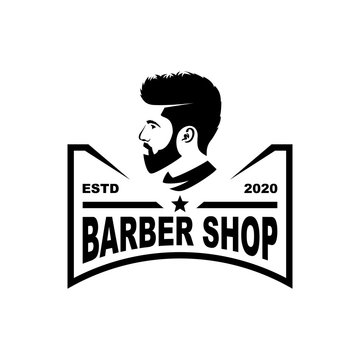 Barbershop logo template in vintage style, with bearded man.
