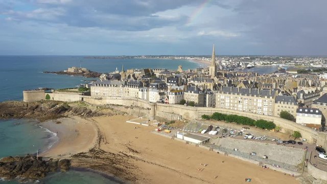 Aerial view of the beautiful city of Privateers - Saint Malo in Brittany, France
