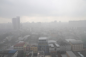 Fototapeta na wymiar Top view of heavy rainy clouds over city of Bangkok, Thailand