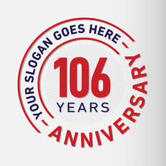 106 years anniversary logo template. One hundred and six years celebrating logotype. Vector and illustration.