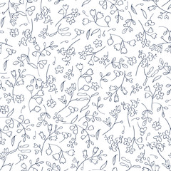 Lovely floral pattern with flowers hand drawn on white. Vector