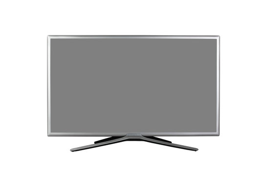 mock up 4K monitor or TV with grey screen isolated on white background