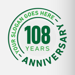108 years anniversary logo template. One hundred and eight years celebrating logotype. Vector and illustration.