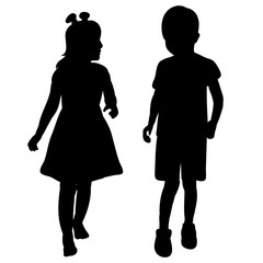 silhouette of a little girl and boy