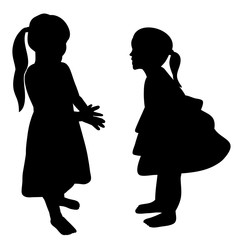 silhouette children on a white background, little girls girlfriend
