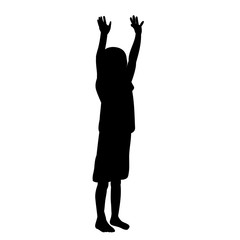 vector, isolated, silhouette of a child on a white background, the boy rejoices