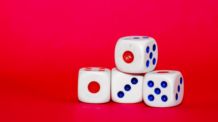 Dices with red background. Selected focus.