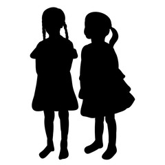 vector, isolated, silhouette children on a white background, little girls girlfriend