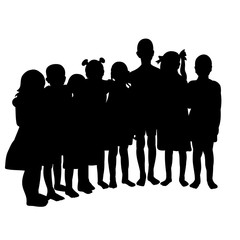 vector, isolated, silhouette of a child on a white background, children are standing