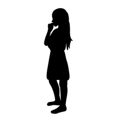isolated, silhouette children on a white background, a little girl stands