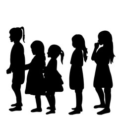 isolated, silhouette of children standing in line
