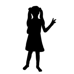 isolated, silhouette of children on a white background, a little girl rejoices