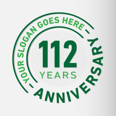 112 years anniversary logo template. One hundred and twelve years celebrating logotype. Vector and illustration.