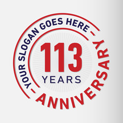 113 years anniversary logo template. One hundred and thirteen years celebrating logotype. Vector and illustration.