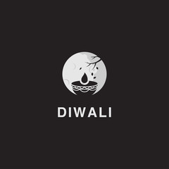 logo of diwali with candle under the moon