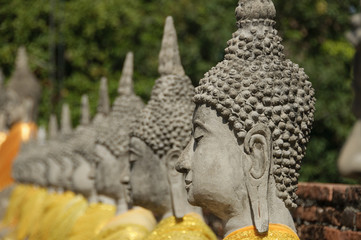 Row of buddha statues at Ayutthaya (Thailand)