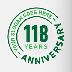 118 years anniversary logo template. One hundred and eighteen years celebrating logotype. Vector and illustration.