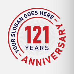 121 years anniversary logo template. One hundred and twenty-one years celebrating logotype. Vector and illustration.