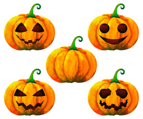 set pumpkin halloween watercolor painting illustration design white isolated clipping path
